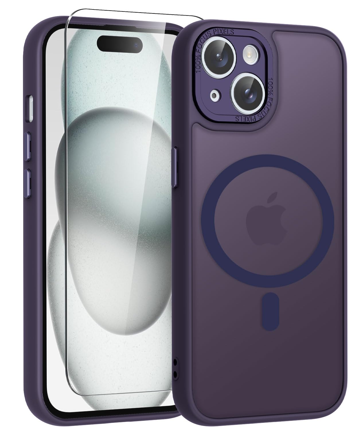 WRJ for iPhone 15 Case, Slim Translucent Matte Magnetic Case for Women Men [Compatible with Magsafe][Enhanced Camera Protection] Anti-Fingerprints