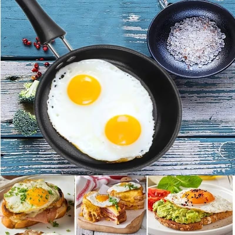 Image of Mini Frying Pan, Non-Stick Egg Pan with Hanging Hole, Anti-Scratch Coating, Durable Flat Bottom Design for Gas, Induction, Electric Stove, Perfect for Single Serve Breakfast Omelets & Camping