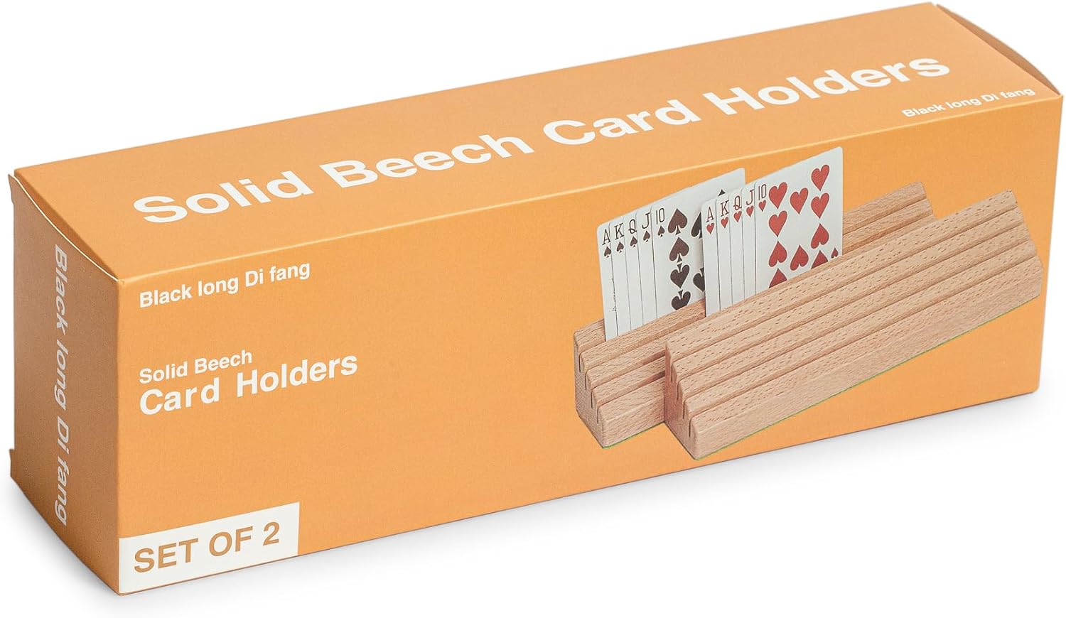 Black long Di fang 9.85 inches - Standard Size Solid Beech Playing Card Holder/Holder-2 Piece Set-Card Storage