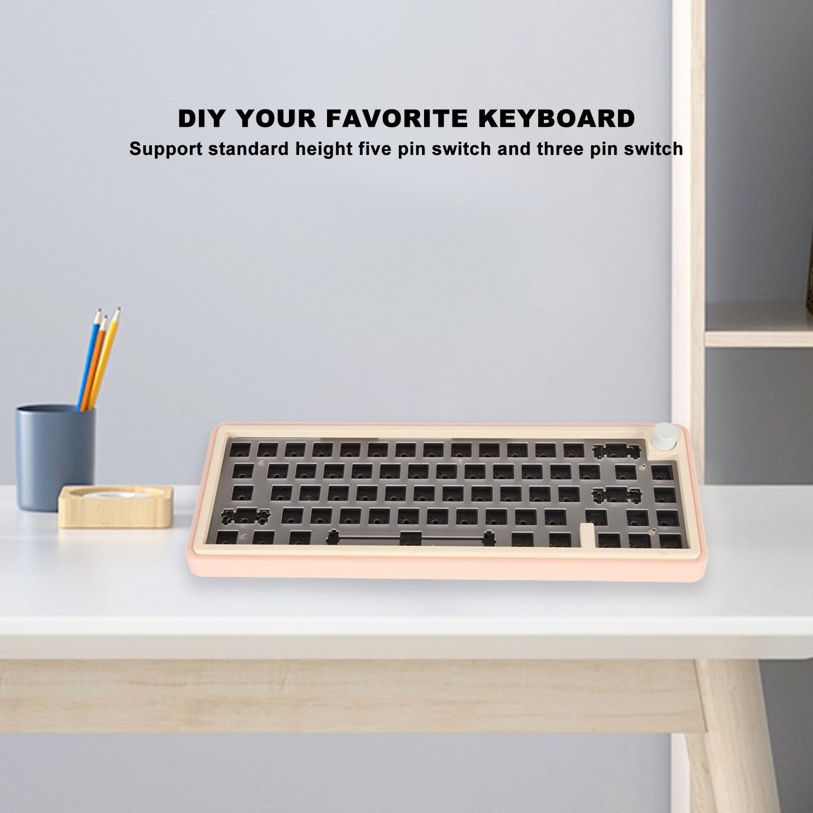 Kit de Teclado DIY Mecanizado CNC, Teclado Barebone de Intercambio en Caliente, Inalámbrico de Alta Dureza, 2,4G, Tipo C, con Cable, Bricolaje para Oficina (Pink)