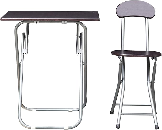 WTEASYCARE Foldable Table and Chair Set Wenge Foldable Chair and Table for Balcony