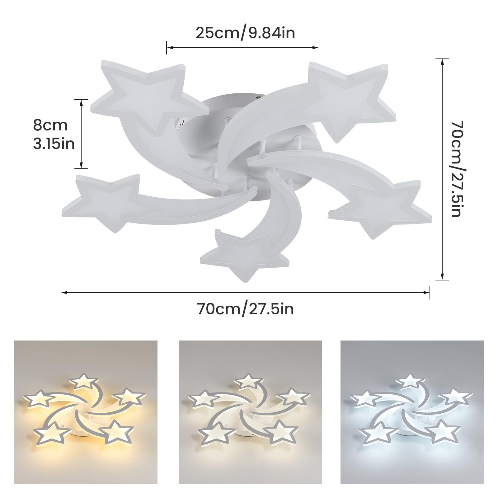 Riserva Plafoniera LED Soffitto Dimmerabile, 50W 6000LM Moderna Lampada da Soffitto con Telecomando/APP, 3000-6500K Φ70cm, Acrilico Lampadario a Forma di 5 Stelle per Camera Da Letto, Soggiorno