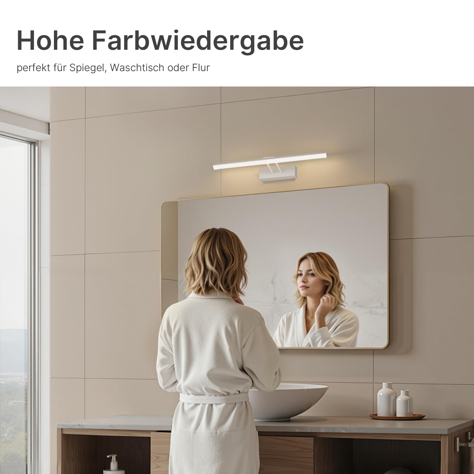 EMKE LED Spiegelleuchte Spiegellampe Bad, 8W Bilderleuchte 200° Einstellbar Badlampe Wandbeleuchtung Wasserdicht IP44 4200K, Weiß
