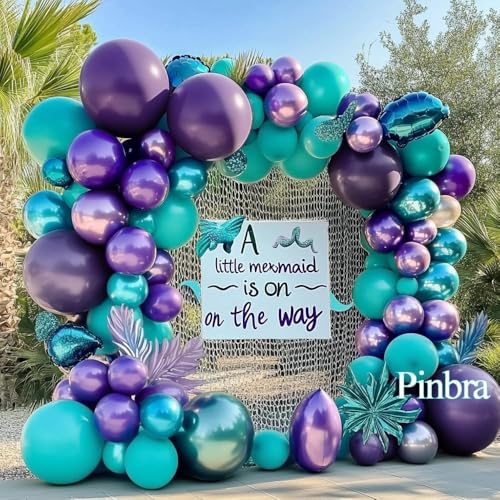 Image of Purple Teal Balloon Garland Double Stuffed Dark Purple Blue Turquoise Green Lavender Lilac Mermaid Balloon Arch Kit for Birthday Wedding Bridal Baby Shower Graduation Summer Party Decorations