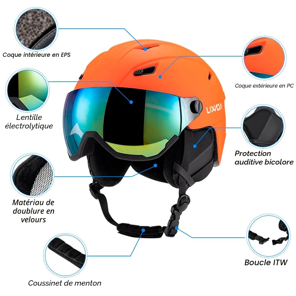 Kavolet Casque de ski intégré pour homme et femme, casque de snowboard avec visière amovible, trous de ventilation, résistant, chaud et respirant, casque de ski pour homme et femme