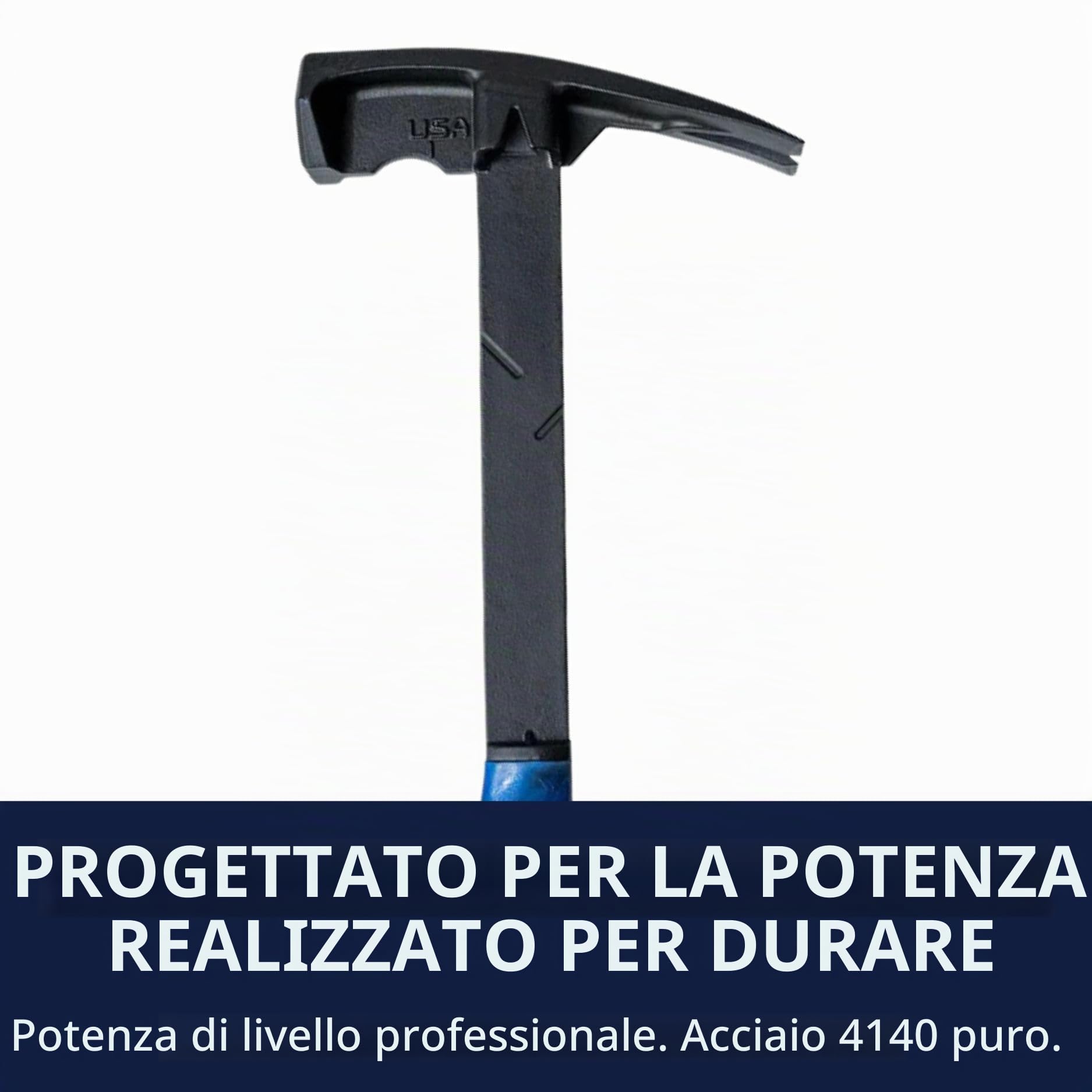 Boss Hammer Martello da falegname in acciaio con collare blu, 4140 in acciaio 4140, squadratura integrata, testa liscia, prodotto negli Stati Uniti, BHBC14STS
