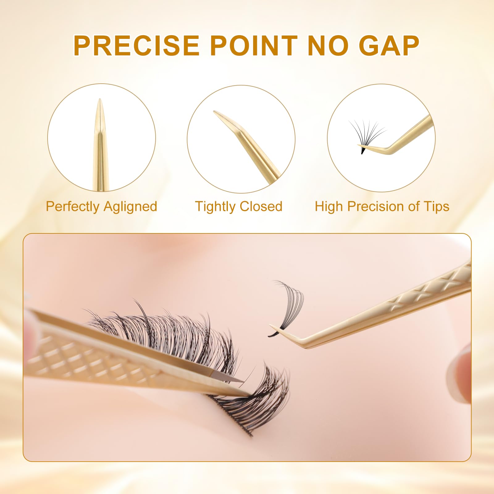 NAGARAKU Tweezer for Eyelash Extensions Straight Isolation Lash Tweezers for Individual Lashes Premium Gold Stainless Steel Eyelashes Tweezers Supplies (M-02) 3