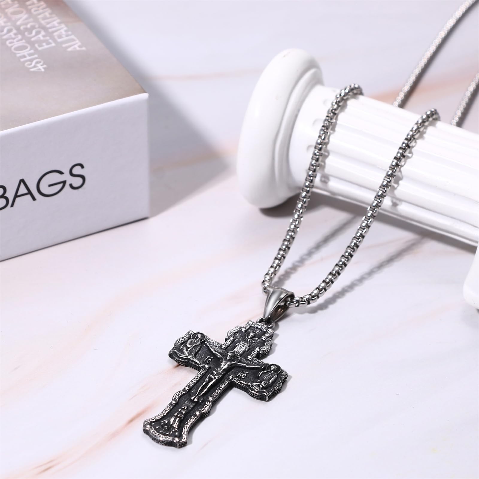 JewelryWe Collana con Pendente Orthodox Croce in Acciaio Inossidabile per Uomo Donna Regalo Natale