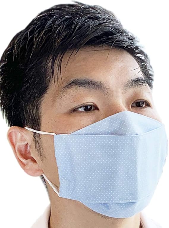 Amazon Co Jp 布マスク 日本製 マスク おしゃれ 大きめ 大臣マスク 舟形 洗える 大人 折り返し 薄手 水色水玉 Y293 ドラッグストア