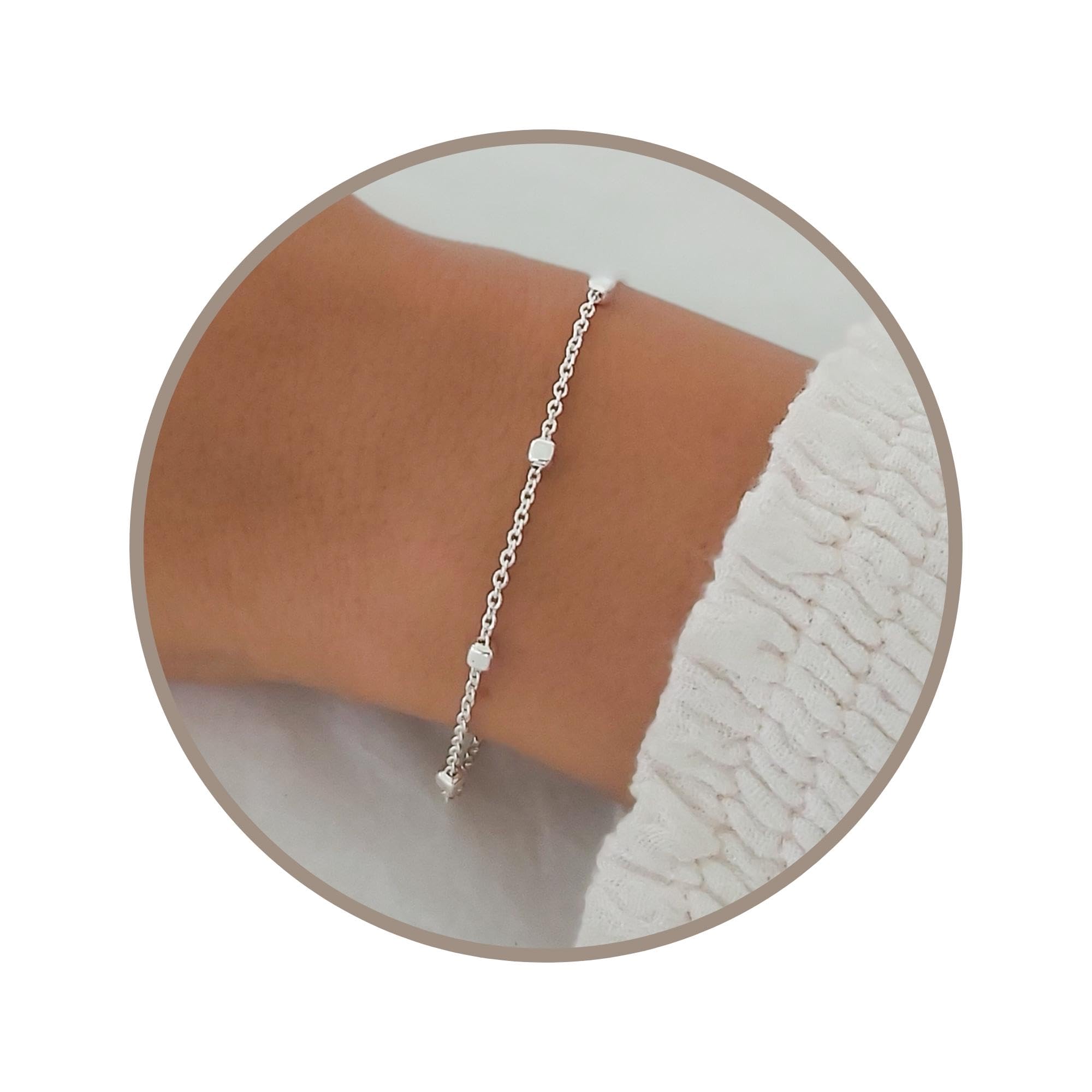 Stacking Bracelet Silver, Minimalist Simple Gourmet Satellite Rectangles Lace Heart Chain Bracelets, 925 Sterling Arm Jewelry for Women, Length 6.5-7.5 Inches