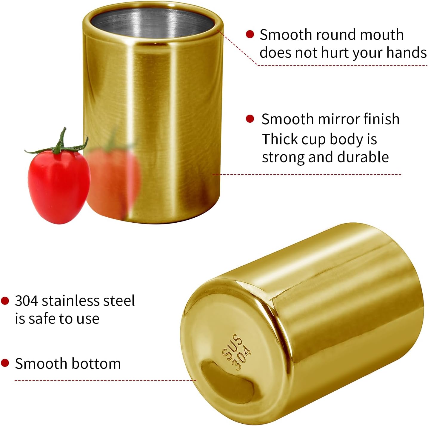 304 Stainless Steel Fruit Fork Cocktail Pick Holder Jar Holder, Kitchen Utensil, Coffee Spoon Holder, Cup - Tone for Kitchen Home 3.14*2.16inches (Gold, Small)