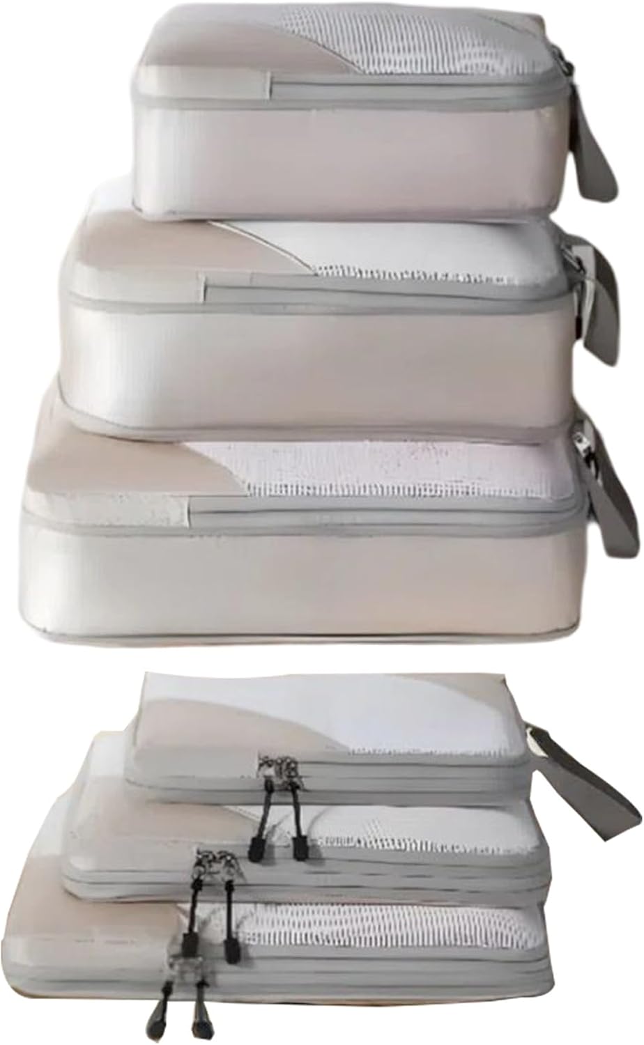 Stoccaggio sottovuoto per viaggi, organizzatori di bagagli, cubi impilabili con compressione – 6 pezzi organizer per valigie vestiti biancheria scarpe articoli da toeletta coperta in movimento aereo