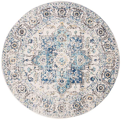 Safavieh Madison Collection MAD603K Oriental Snowflake Medallion Distressed Area Rug, 11' x 11' Round, Turquoise / Ivory