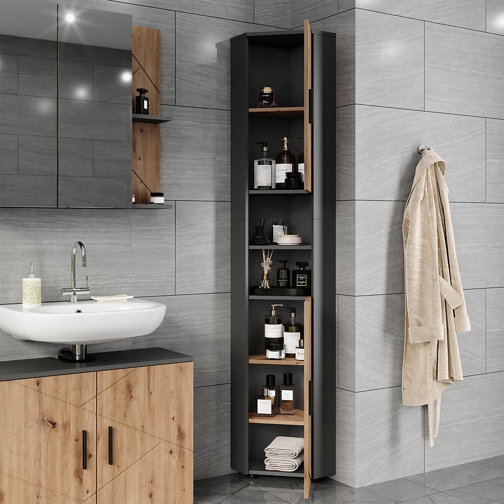 Vicco Hochschrank Irma, Anthrazit/Goldkraft Eiche, 33 x 192 cm