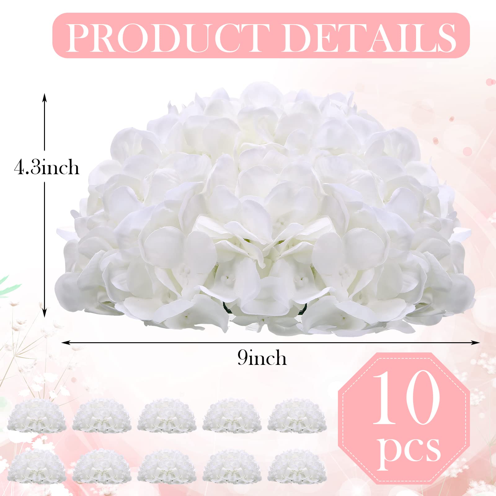 Tigeen 10 Pcs Artificial Flower Ball Centerpieces Fake Flowers White Silk Hydrangea Balls Artificial Hydrangea Flower Arrangements Wedding Proposal Engagement Ceremony Party Anniversary Bouquet Family