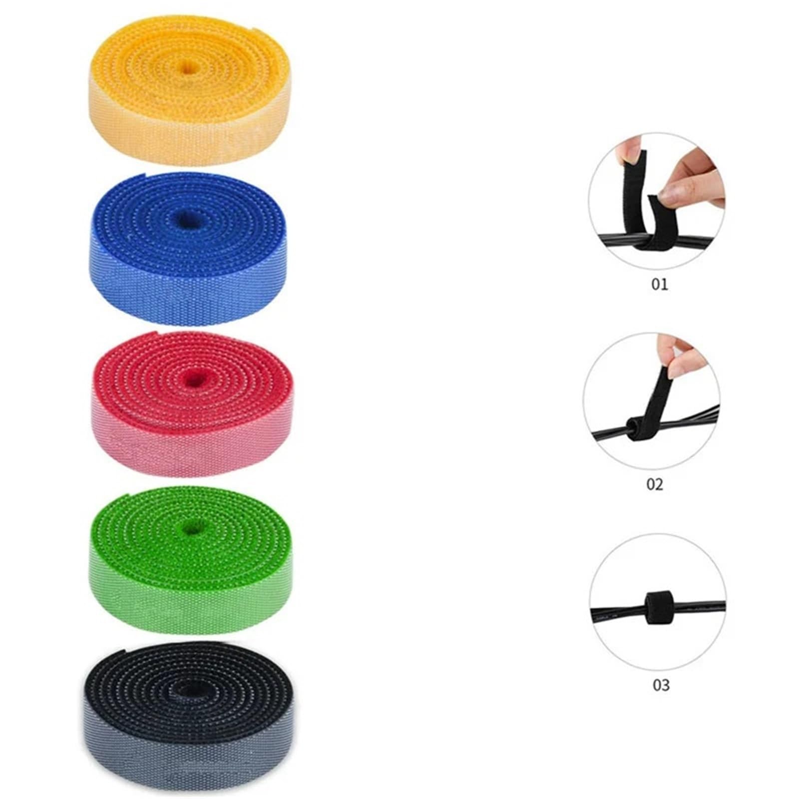 5 m Rolle selbstklebende Klett-Kabelbinder, wiederverwendbares doppelseitiges Befestigungsband for Kabelmanagement-Bänder(Red)