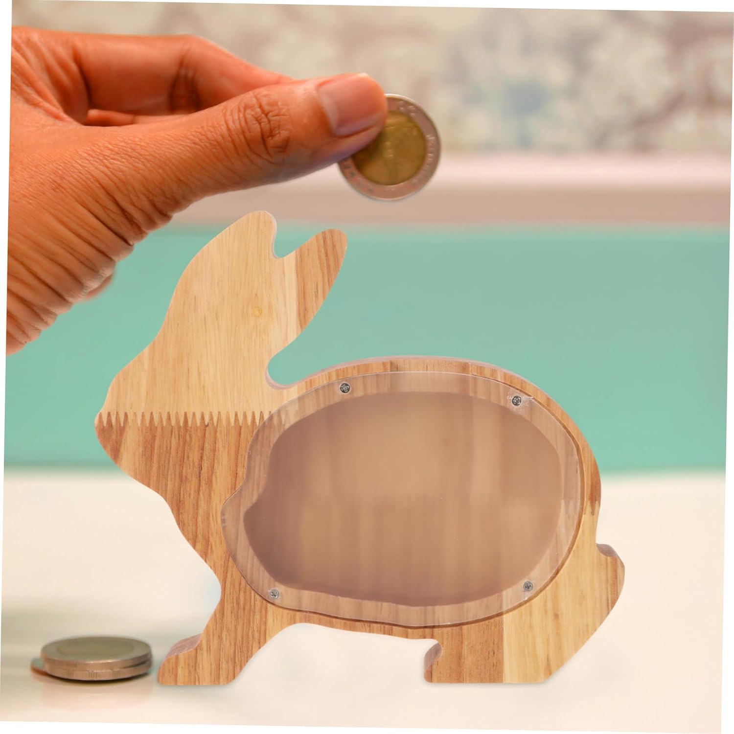 Wood Rabbit Piggy Bank Coin Box for Children and Desktop Decor image 3