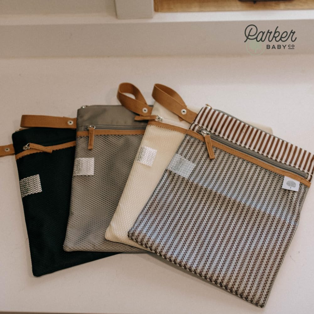 Parker Baby Cloth Diaper Wet Dry Bag - Waterproof Reusable Diaper Bag Accessory with Mesh Organizer and Zippered Pocket for Soiled or Wet Clothes, Diapers, Wipes, Swimsuits