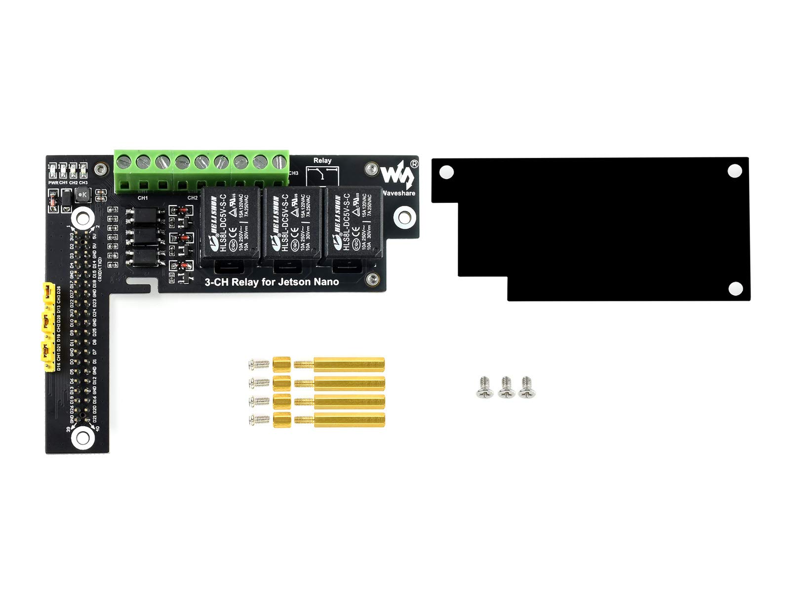 Waveshare 3-Ch Relay Expansion Board Designed for Jetson Nano Optocoupler Isolation
