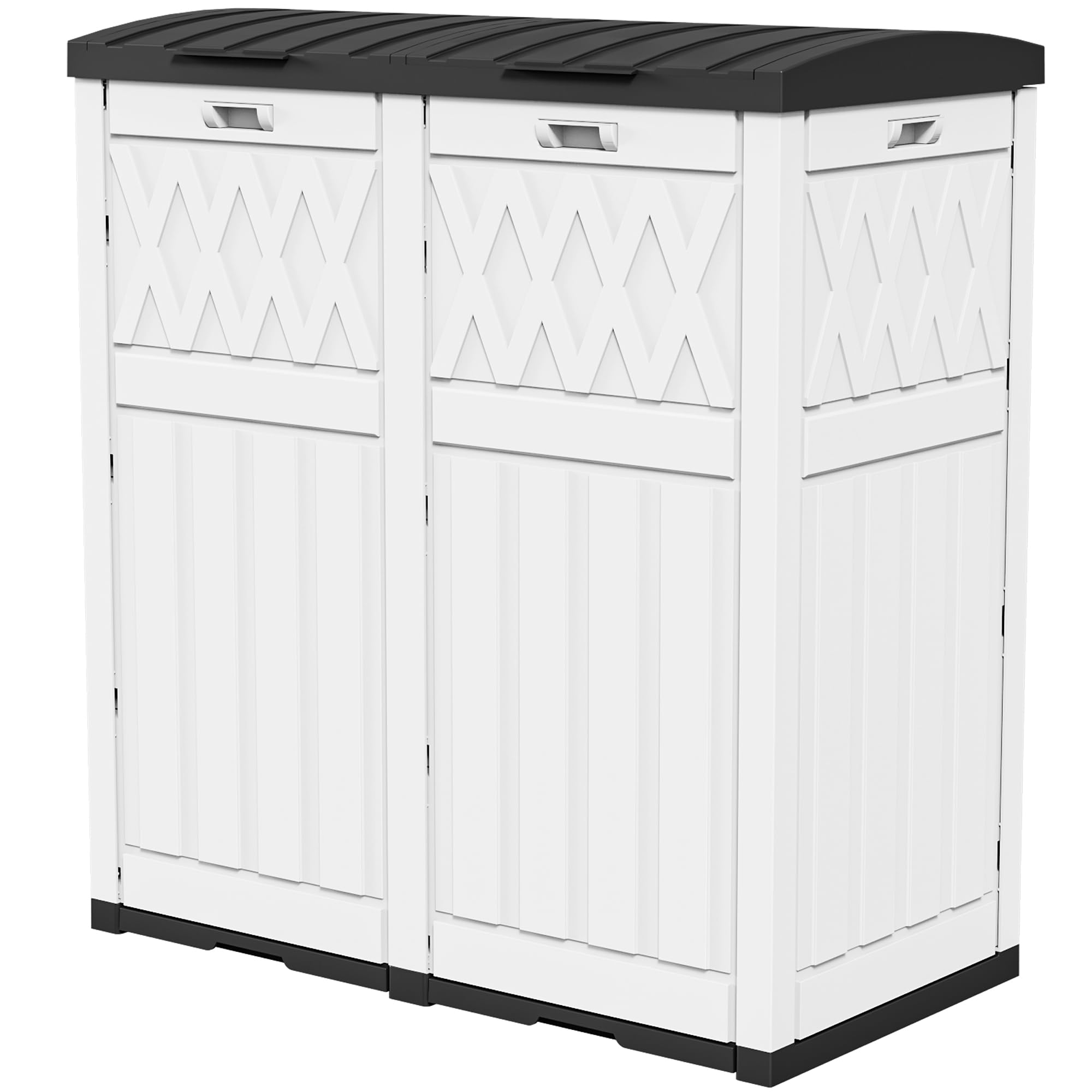 DWVO 62 Gallon Garbage Dual Can, Resin Outdoor Trash Can with Tiered Lid and Drip Tray, Waterproof Trash Bin for Patio, Kitchen, Backyard(Grayish-White)