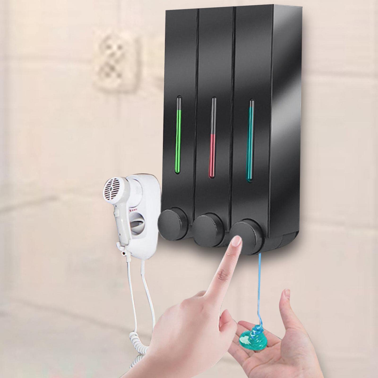 Fenteer Dispensador de jabón Bomba Botellas loción Manual dispensador de Gel líquido Soporte de Pared para Cocina Baño - Triple Negro
