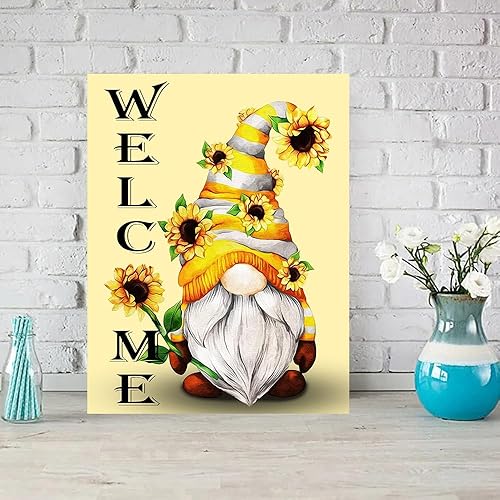 Miniatura 5 de Kits de pintura de diamantes 5D para adultos, kits de arte de diamantes de gnomo para adultos, niños principiantes, pinturas redondas de girasoles