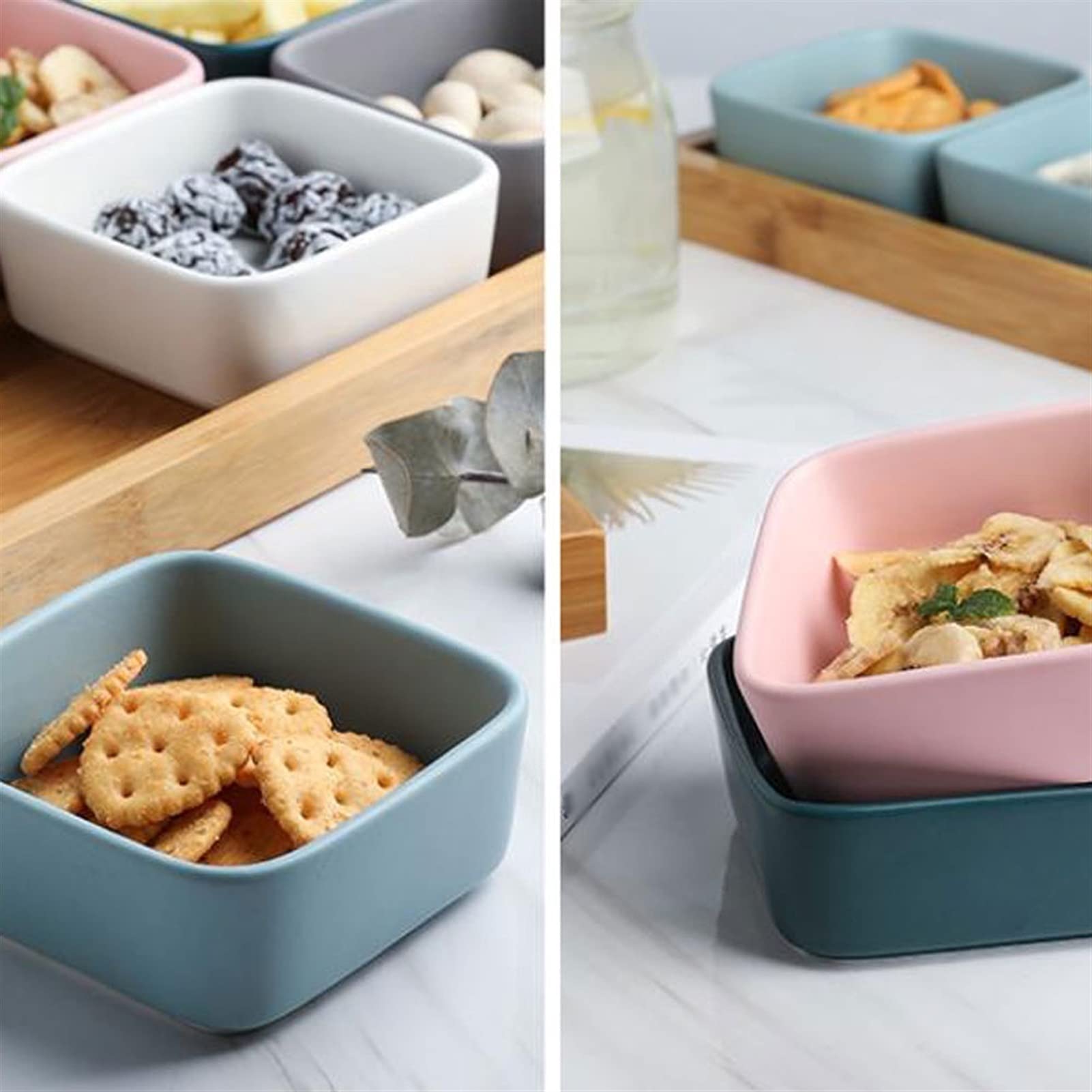 Keramik-Soßenschale, unterteilte Dip-Schalen mit Tablett, Gewürzschale für Snacks, Nüsse, Trockenfrüchte, Teller, Sushi, Essig