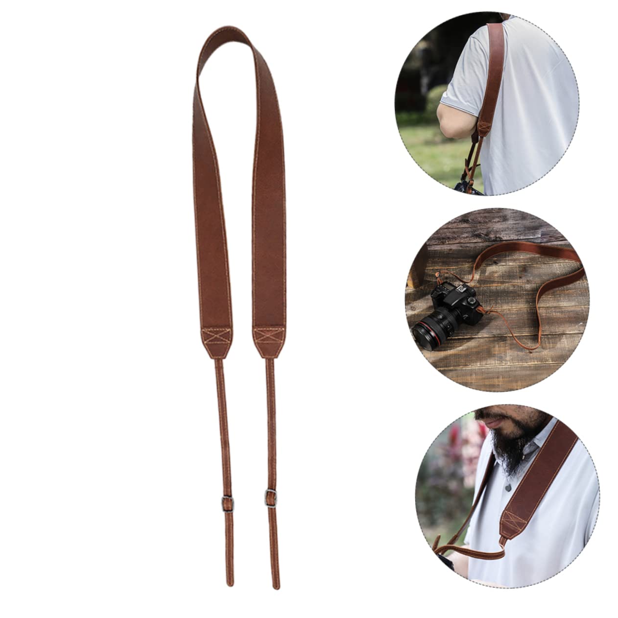 Housoutil Correa para Cámara de Cuero Marrón, Bandolera Ajustable y Ligera, Resistente al Desgaste, Adecuado para Fotografía al Aire Libre