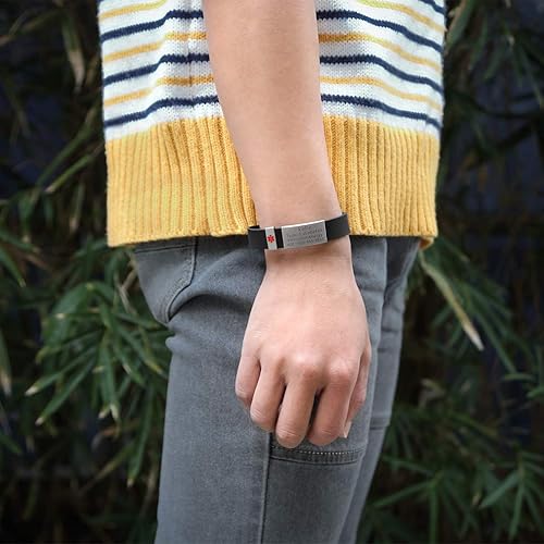 Miniatura 4 de Pulsera de alerta médica de silicona y etiqueta de identificación de acero inoxidable, pulsera médica de salud de emergencia para mujeres y hombres,