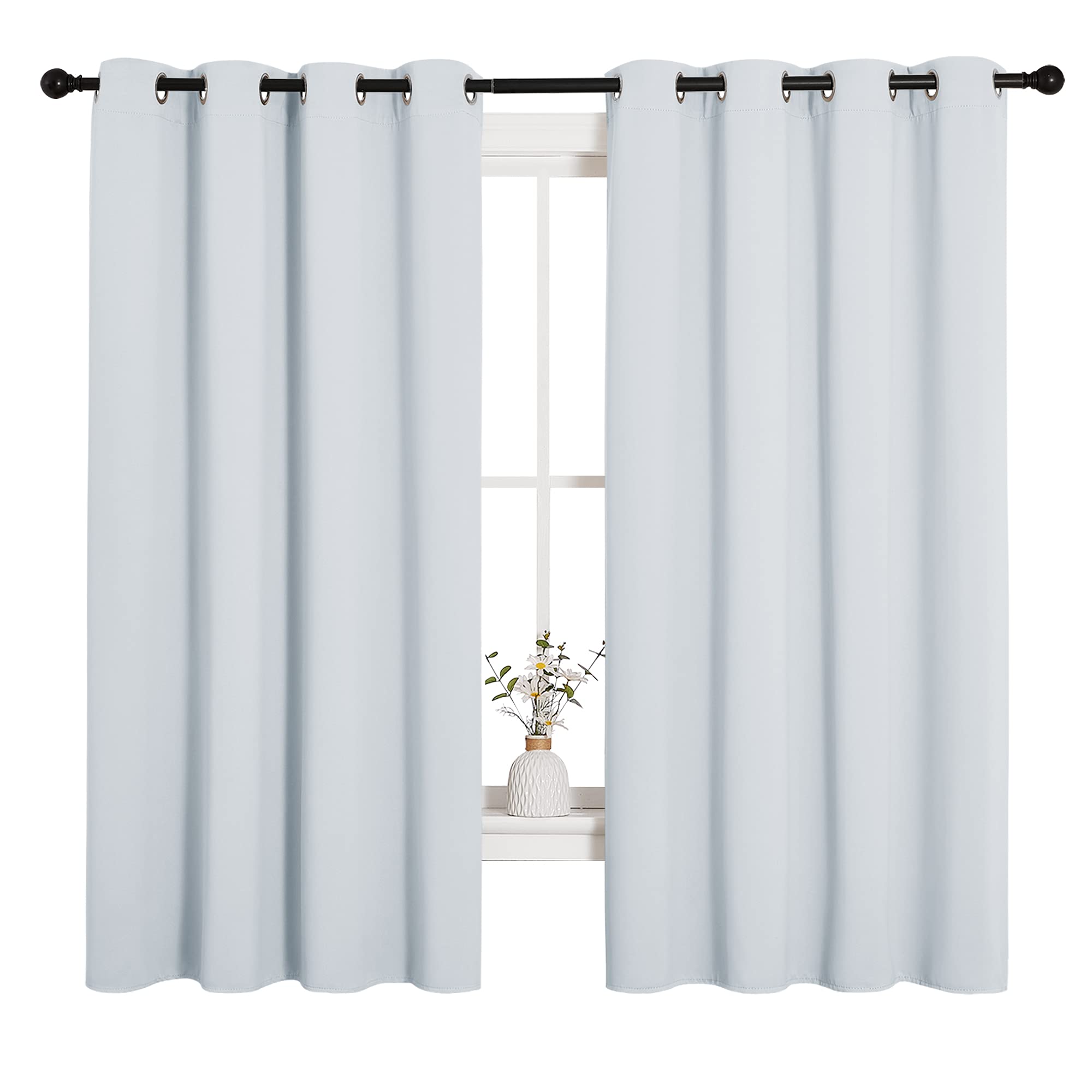 NICETOWN Room Darkening Draperies Curtains Panels, Window Treatment Thermal Insulated Grommet Room Darkening Curtains/Drapes for Bedroom (Greyish White, 2 Panels, 55 by 68)