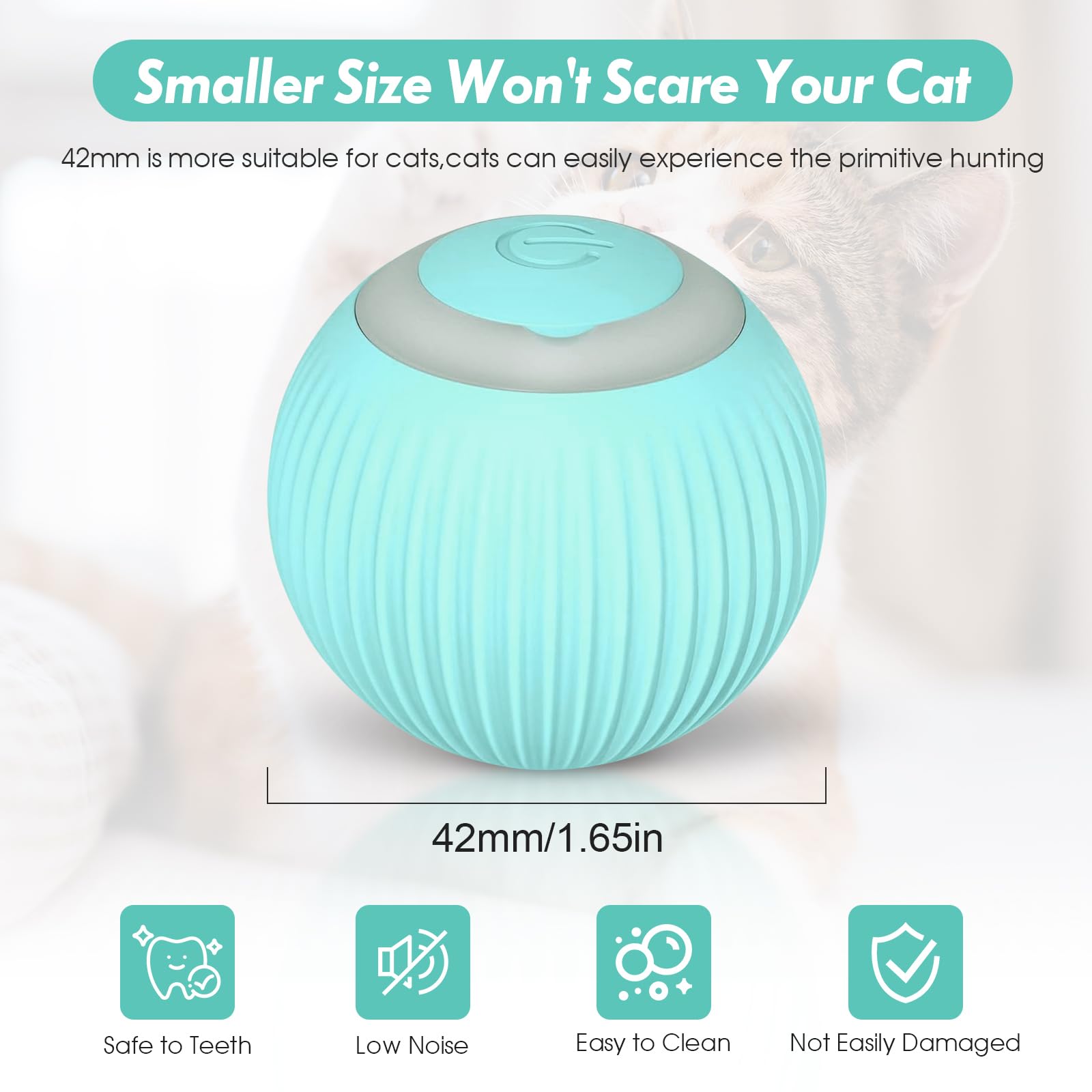 NEOVSUNY Interactive Ball Toy for Cats, Ball with LED Light, Intelligent Cat Toy Indoor Automatic Rolling for Dogs, Kittens, Automatic Rotation 360 Degrees and 1