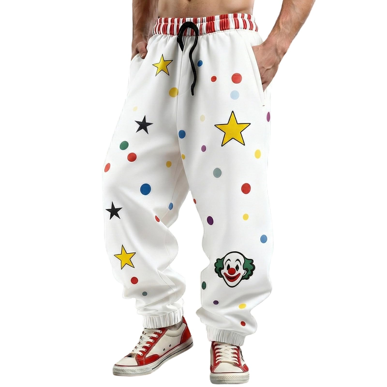 Générique Men's Harem Pants Clown Costume Carnival Clown Trousers Lapel Pattern Elastic Waist Casual Jogging Bottoms Pyjama Bottoms Baggy Pants, white, 3XL