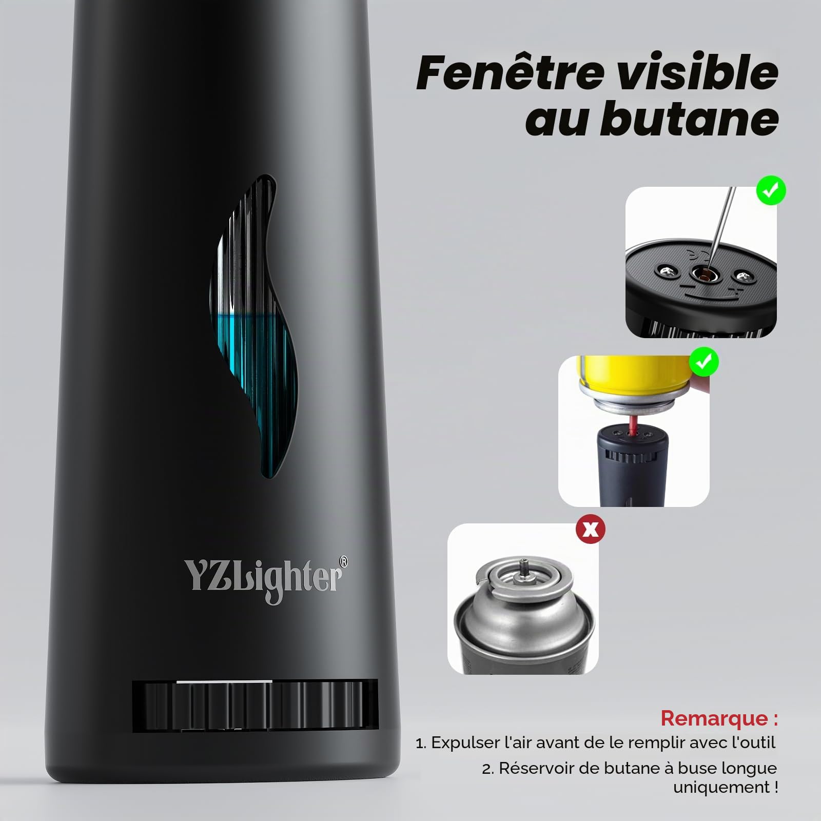 2Pcs Briquet Allume-Feu Rechargeable, Gaz/Allumette Long Allume-Bougies Tempête Flamme Chalumeau BBQ, Cheminée, Bois, Camping (Gaz Non Inclus) Noir et Orange
