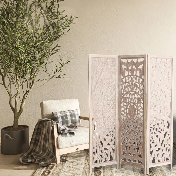Handmade Room Divider Panel Design/Wooden Partition ny Rural Artisan Wooden Pattern Laser Cut Unique and Elegent Room Divider/Screen/Vitage IndianArt (Distressed White)-image-34