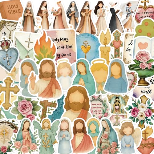 Fancy Land Catholicism Stickers 50Pcs Waterproof Religious Sticker for Kids Adults Bible Jesus Mary Saint Vinyl Decals for Water Bottle Laptop Decorations Gifts