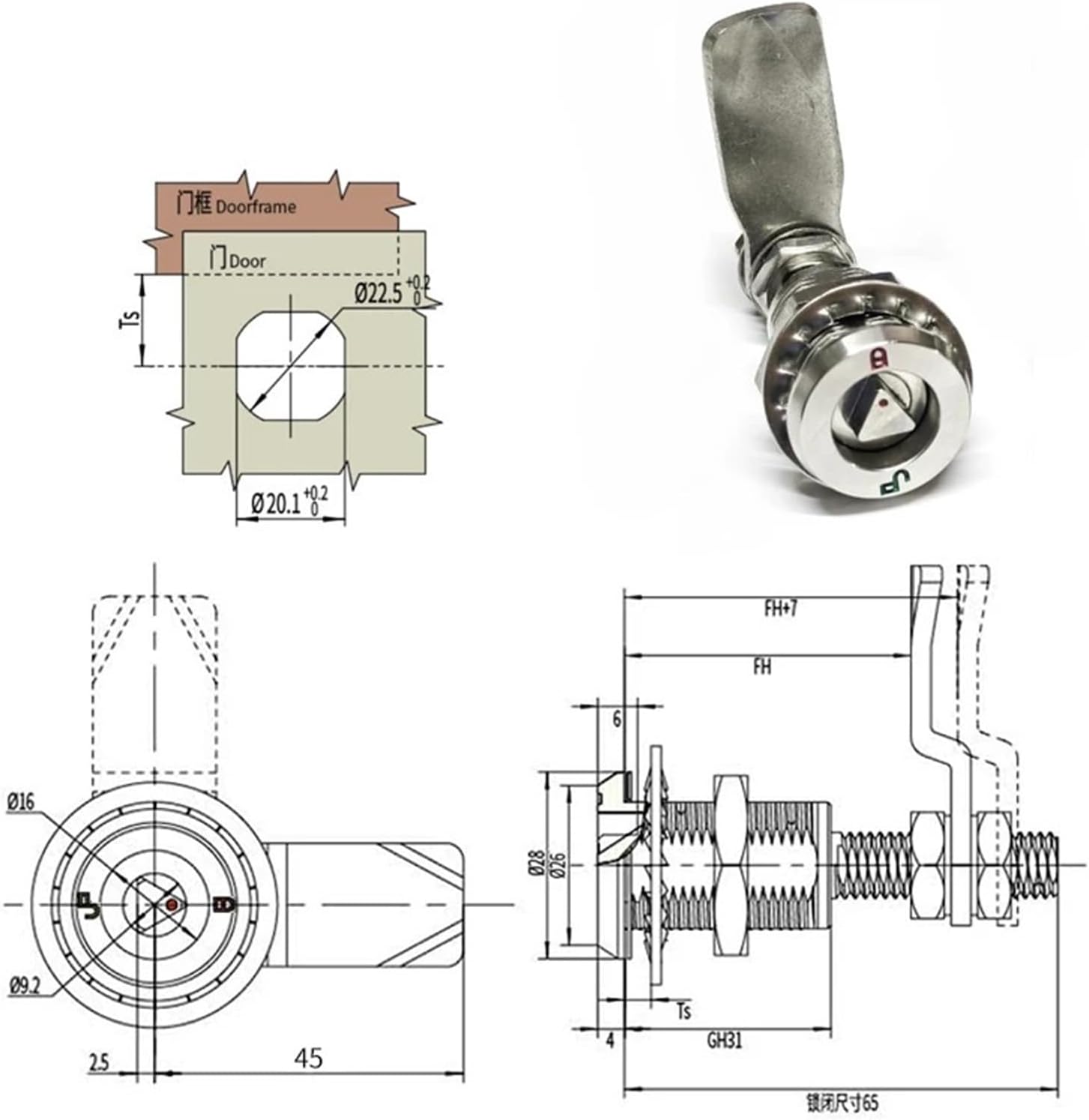 Stainless Steel Cabinet Cam Lock for Train Door Subway Lockers Mailbox Car Truck Yacht MA129 1Pcs(MA129-1)