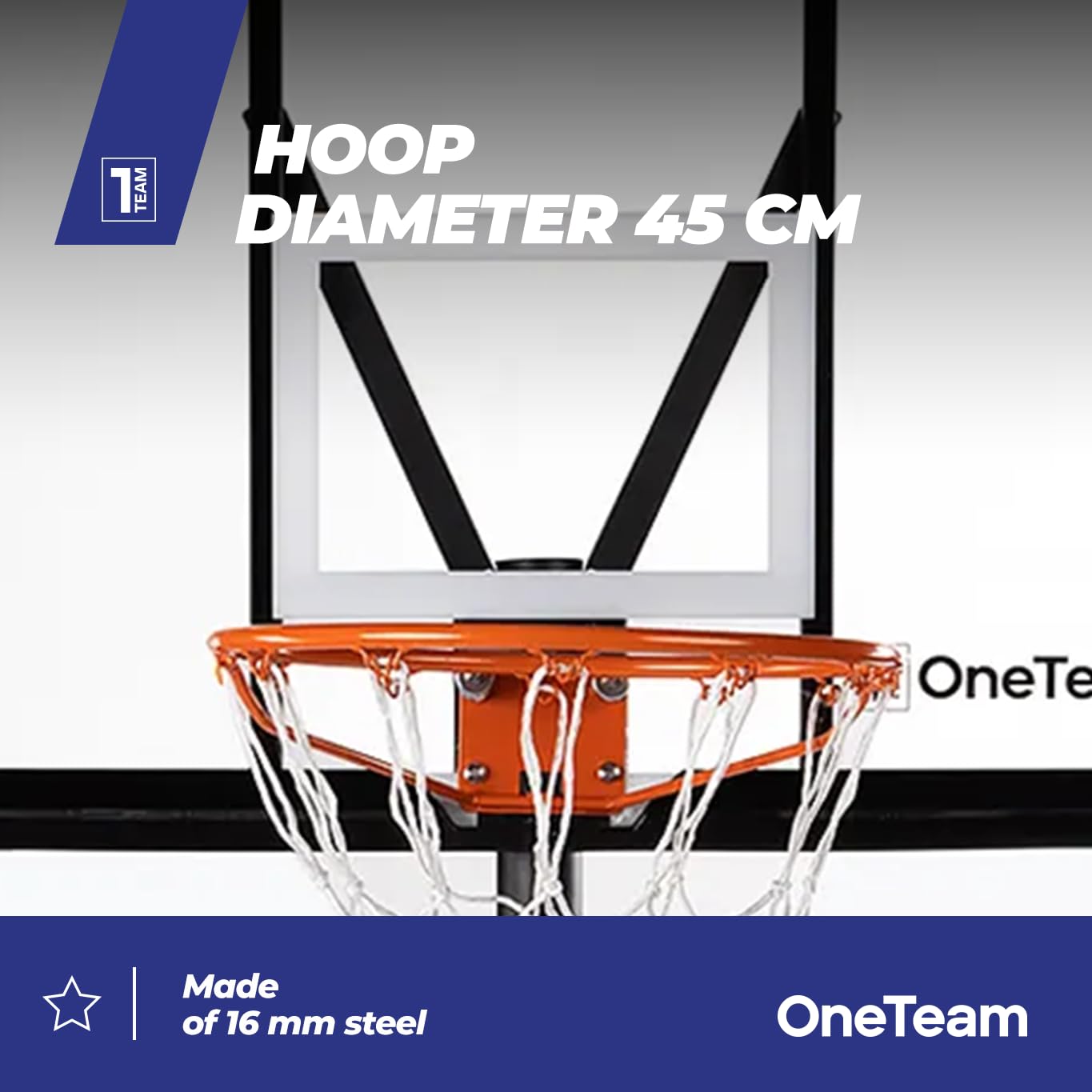 OneTeam Basketball BH04 Schwarzer Basketball Verstellbar Freistehend mit Transportrollen Haltbares PC Material Stabiler Sockel mit 140 L Fassungsvermögen mit Brett und Gitter
