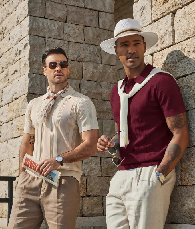 COOFANDY Mens Knit Polo Shirts Short Sleeve Slim Fit Textured Golf Polo Shirt Casual Summer Vacation T-Shirts - Image 7