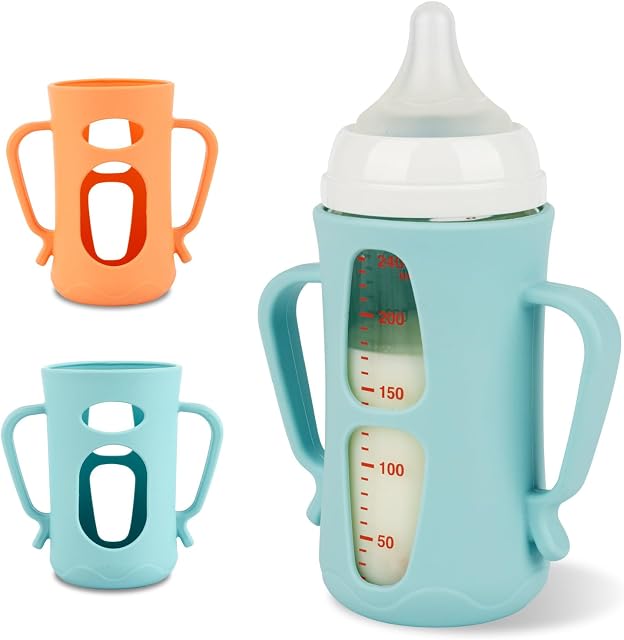Silicone Sleeves for Pigeon Baby Bottles 8.1 oz,Anti Breakage Glass Baby Bottle Holder with Handles 2 Pack