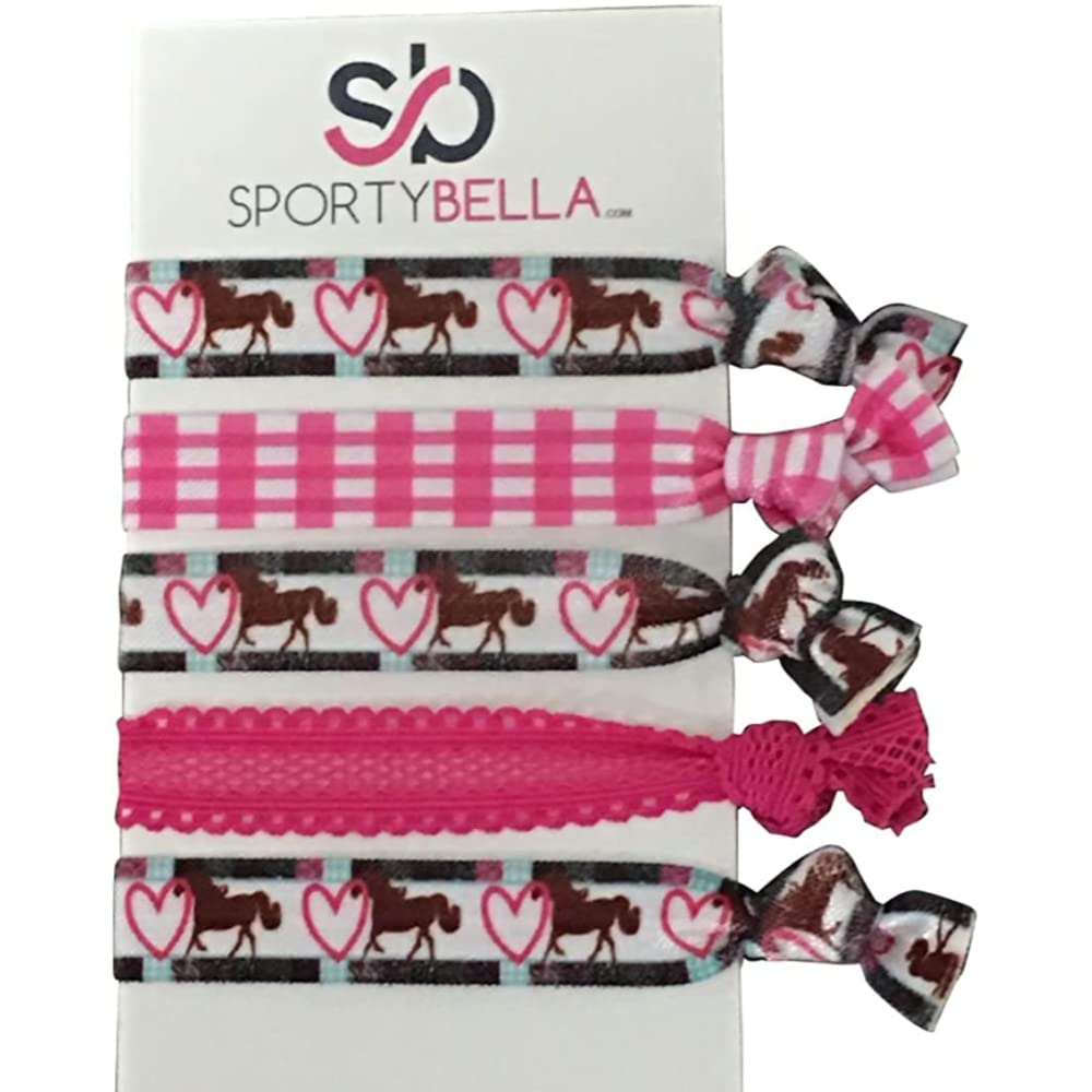 Infinity Collection Heart & Horse Hair Ties Set | No Crease Equestrian Gift Ponytail Holders for Girls & Women | Sports Ribbon Ties