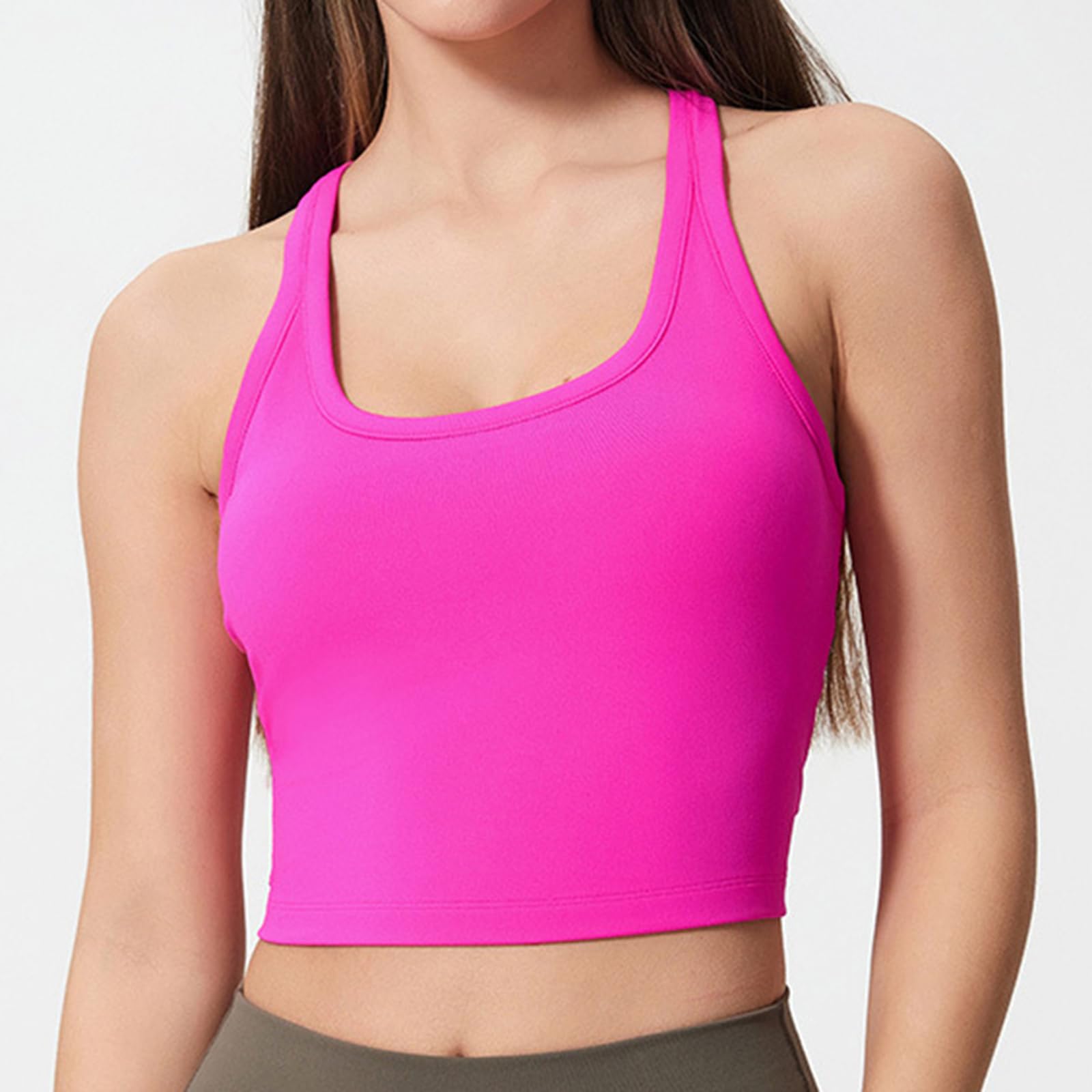 Onewus Top da yoga corto da donna con reggiseno integrato, canotta sportiva