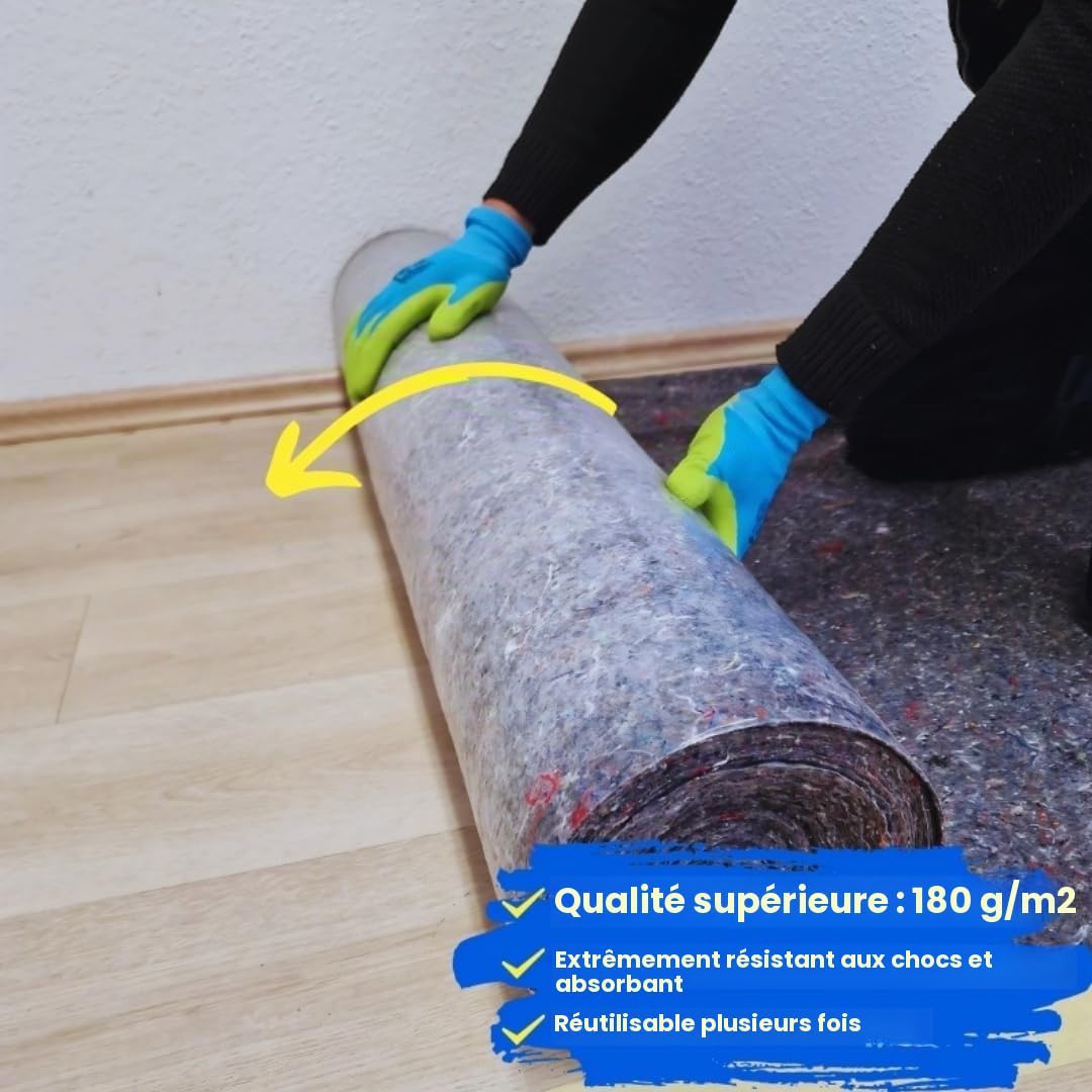DEFACTO Non-tissé de peintre 50m x 1m - 180g Non-tissé de couverture de peintre 50m², Non-tissé antidérapant avec revêtement PE antidérapant, Protection de surface pour peintres et rouleau non-tissé