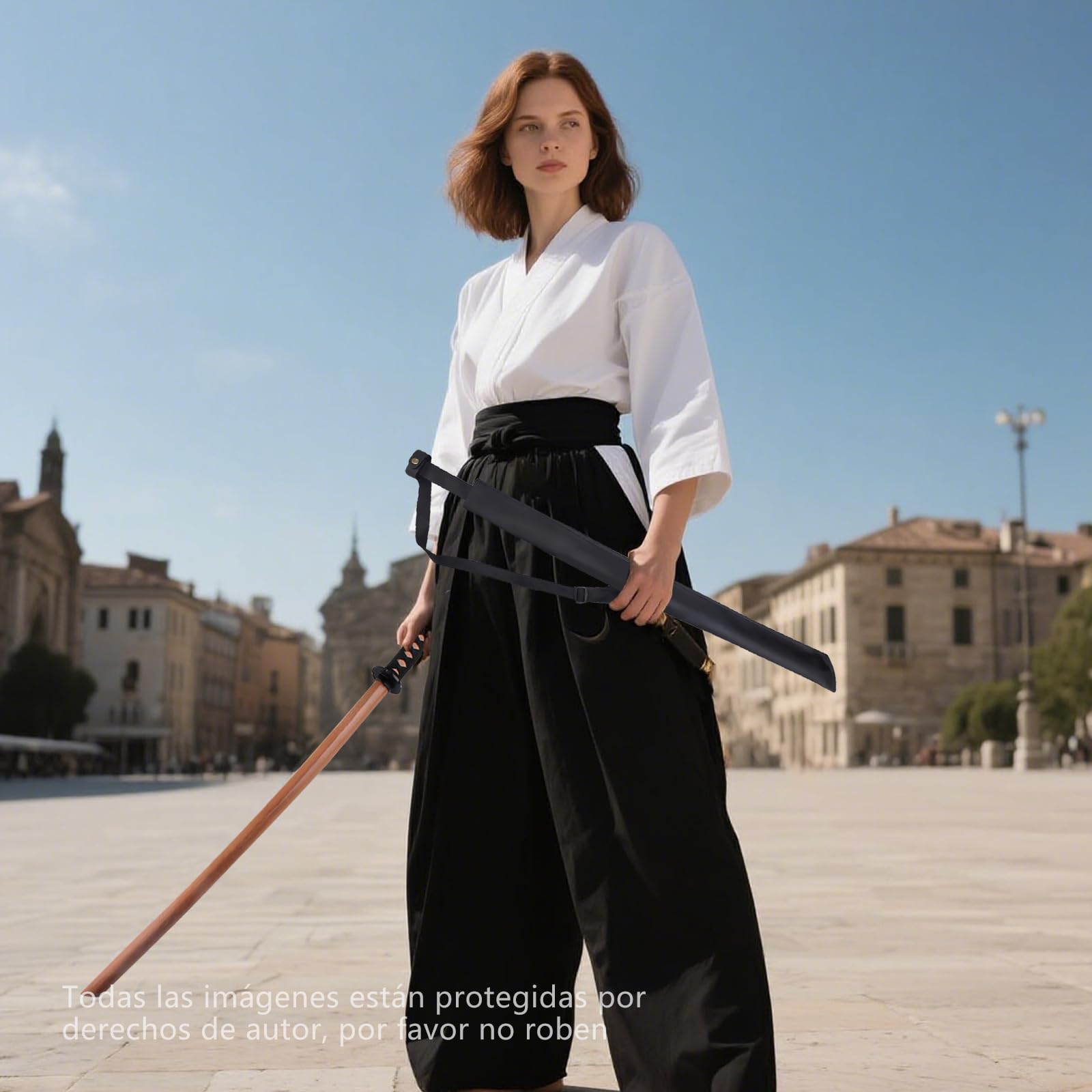 Holz Katana Schwert mit Lederscheide, Samurai Schwert für Rollenspiel und Cosplay