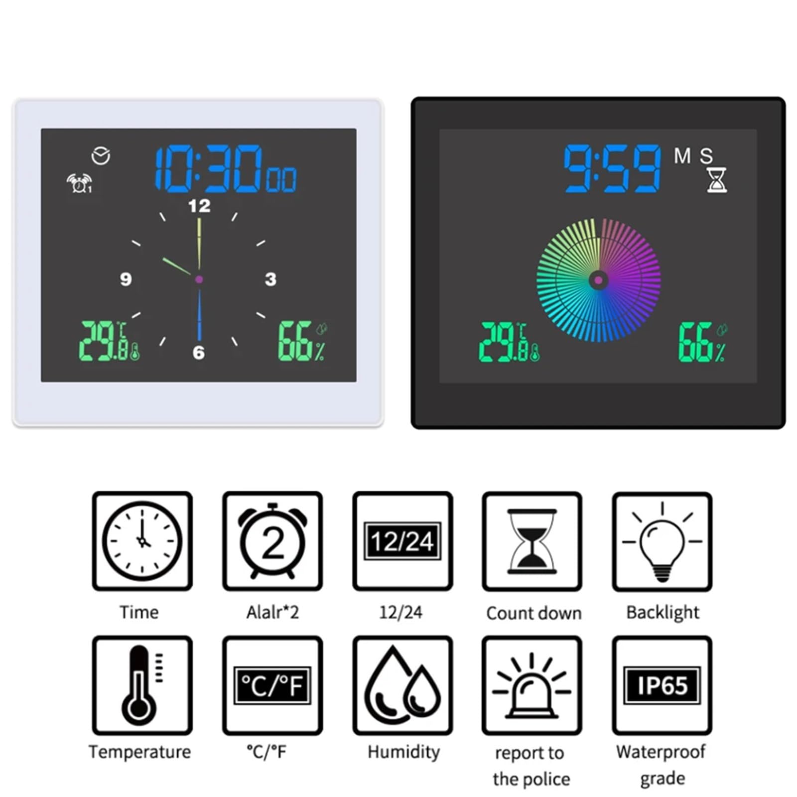 Stacja pogodowa, 5-calowa cyfrowa stacja pogodowa, elektroniczny termometr IP65, wodoodporny miernik temperatury i wilgotności, monitor zegar domowy, 46023