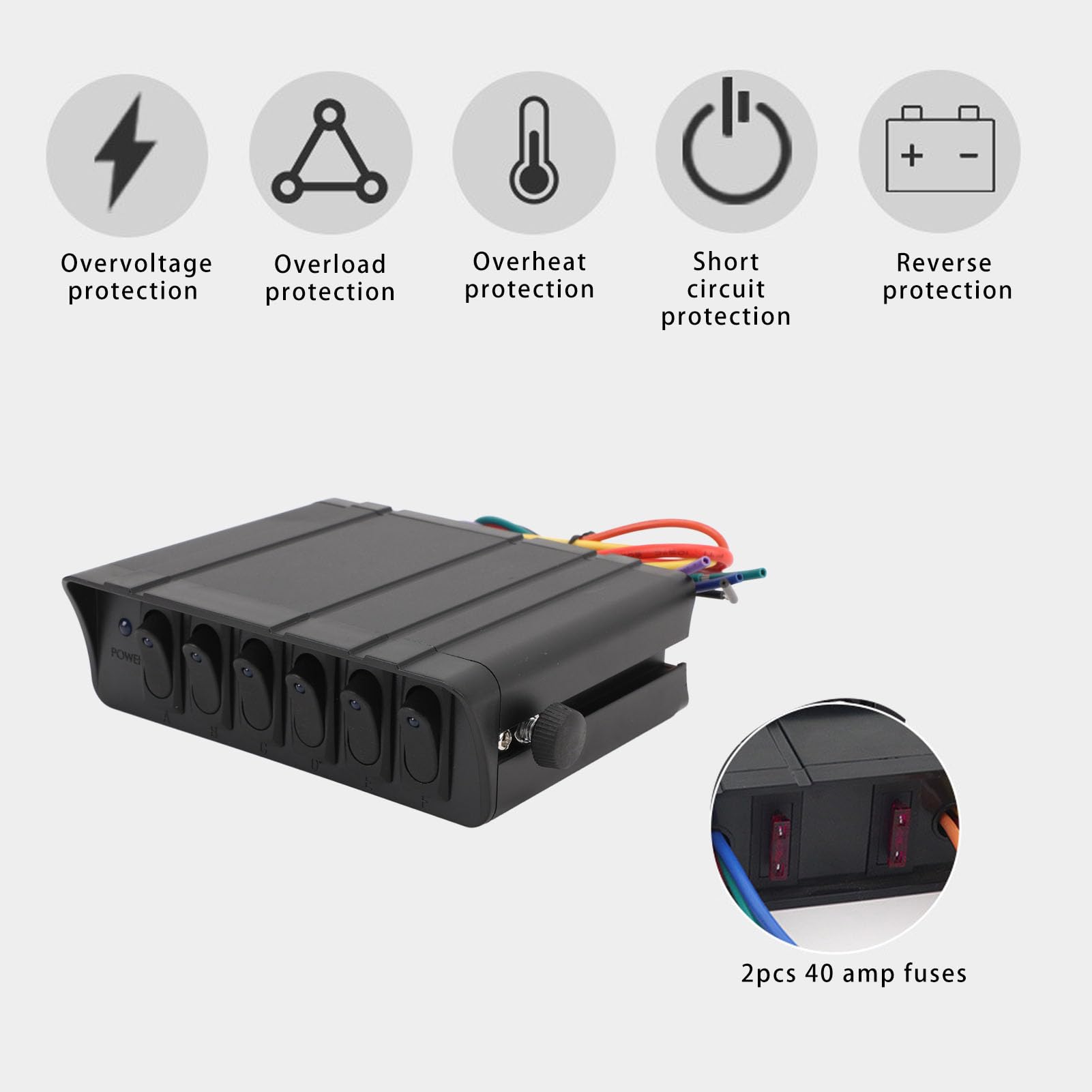 Skrzynka z Przełącznikami Kołyskowymi 6-krotnym, DC 12 V do 24 V 40 Amp SPST ON/OFF Skrzynka Przełączników Dwupozycyjnych, Wodoodporny Panel Aluminiowy do Samochodów Oświetlenie