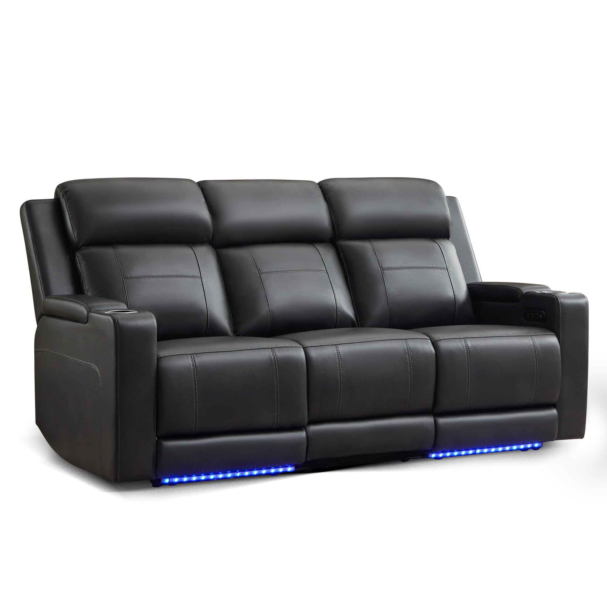 Neptane Power Reclining Sofa with Adjustable Headrest/LED Light, Electric Reclining Couch with Dual Ports, Storage, Outlet, Power Loveseat Recliner