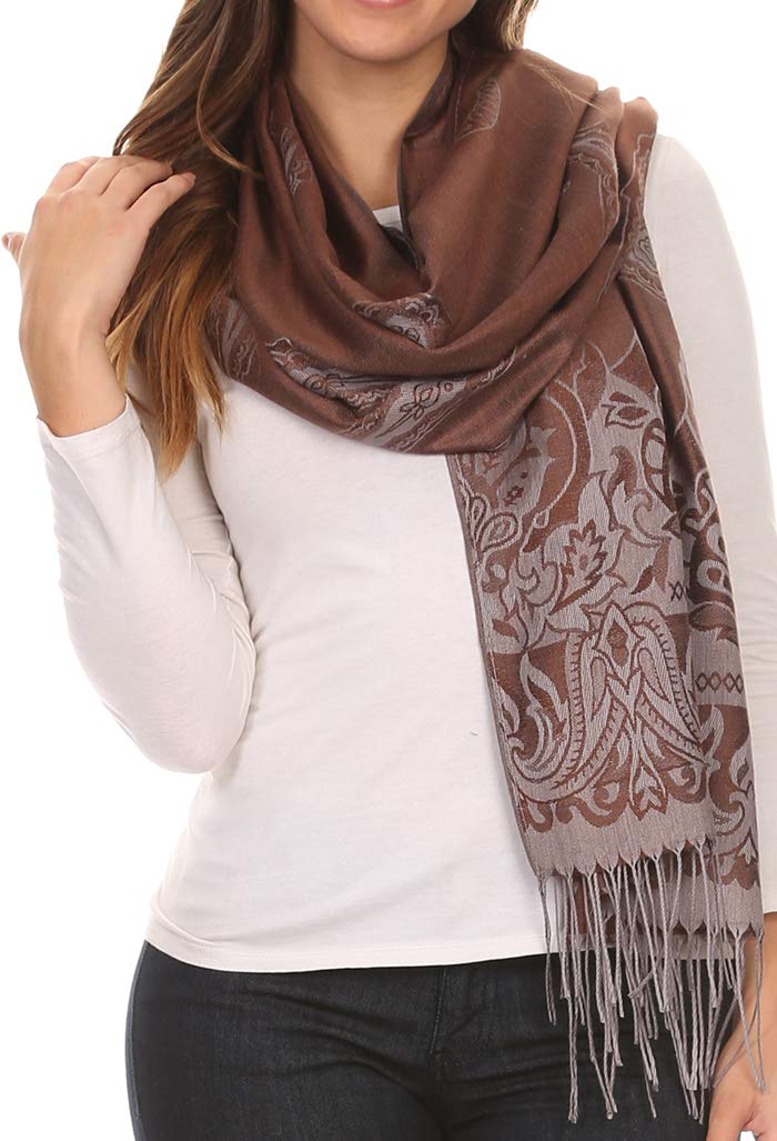 Sakkas Reiley Long Wide Floral Printed Patterened Fringe Pashmina Shawl/Scarf