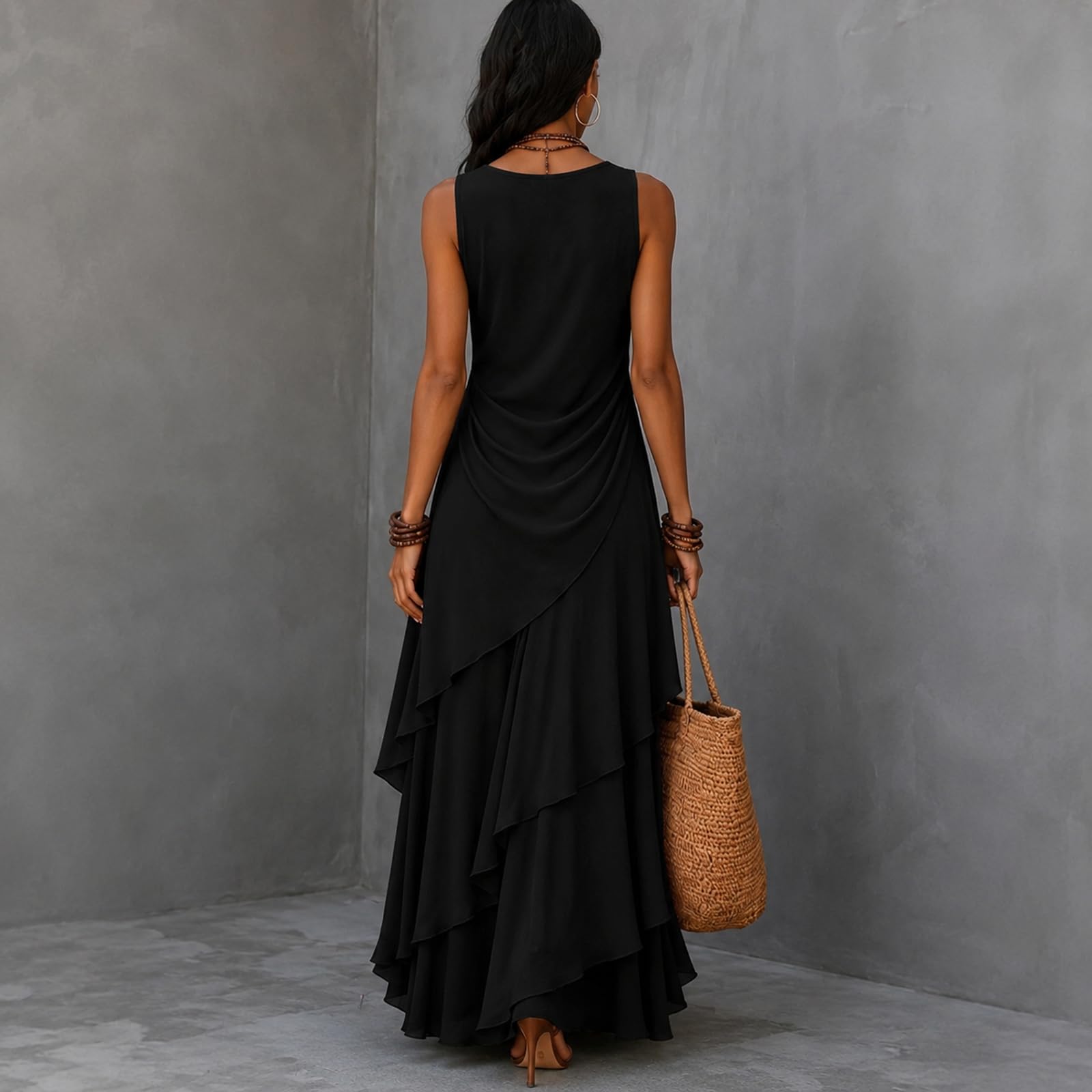Generisch Hochzeitsgast Kleid Damen Sommer Chiffon Maxikleid V Ausschnitt Ärmellos Abendkleider Elegant Für Hochzeit Sommerkleid Damen Leicht Und Luftig Kleider Festlich Rüschen Partykleid