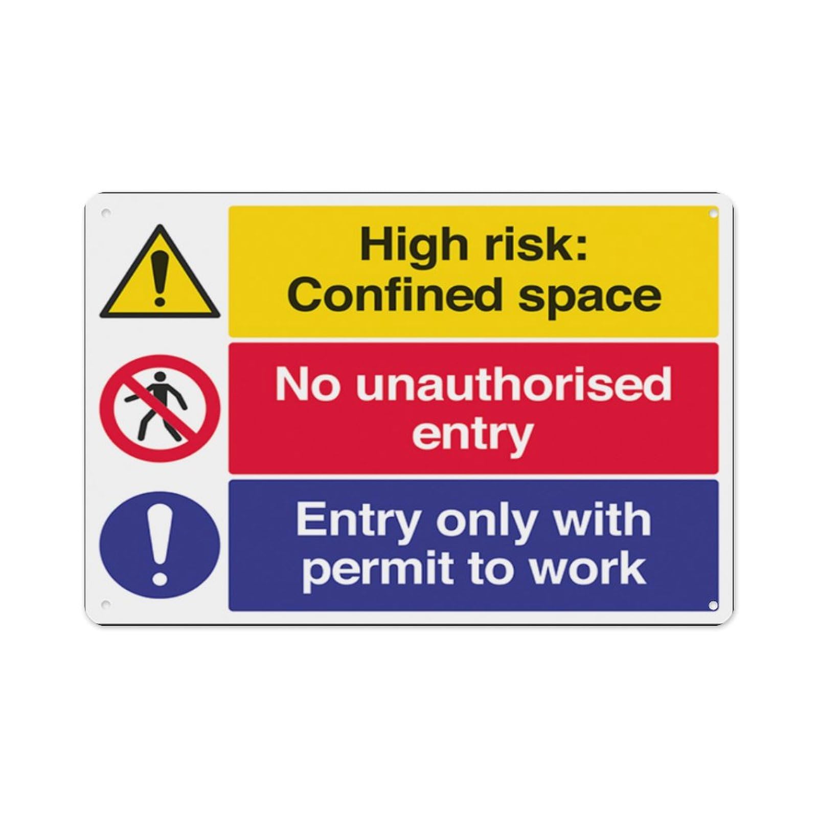 peiyeety Confined Space No Unauthorised Entry Permit To Work Aluminum Tin Warning Signs For Home Outdoor Garden 12X16 Inches