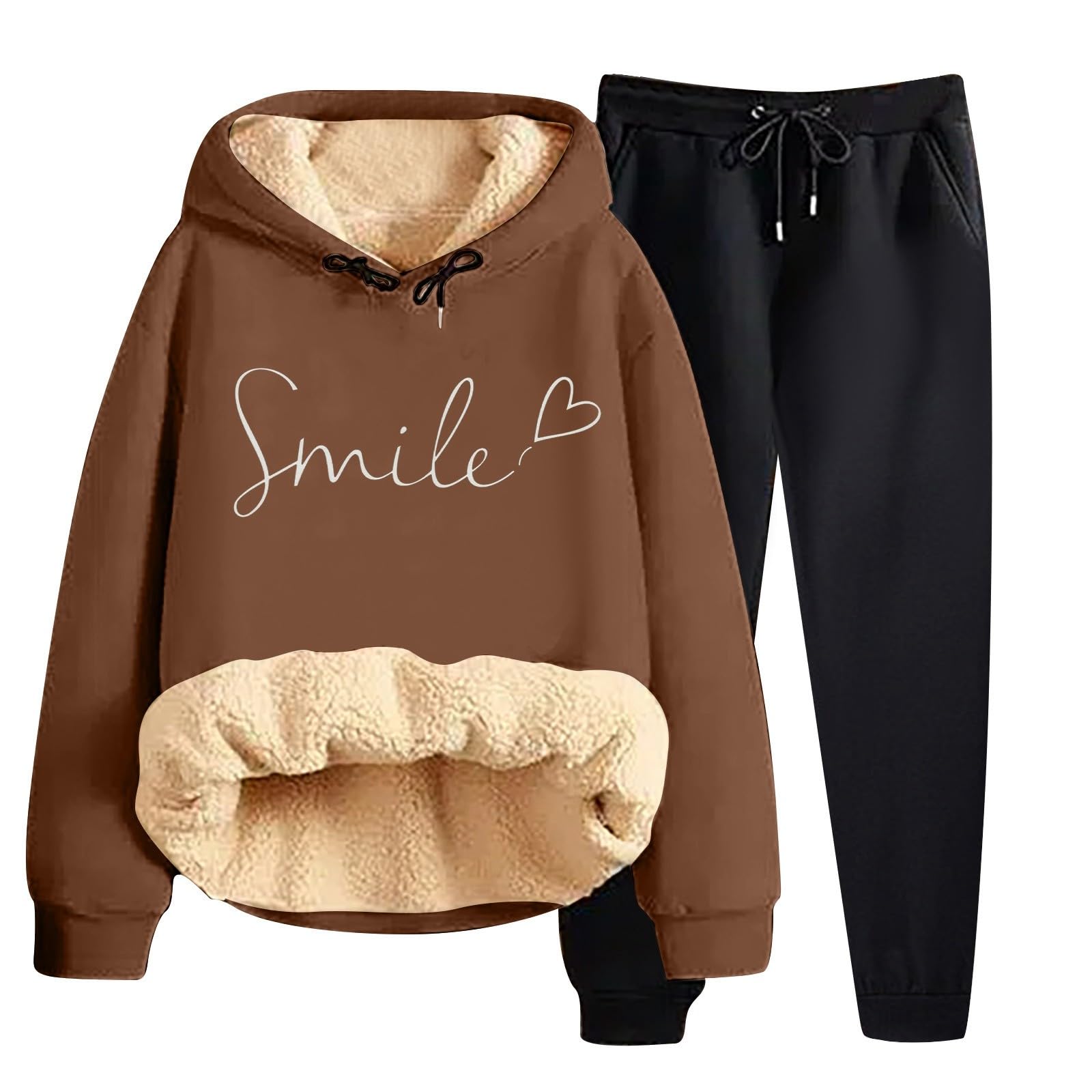Cardigan invernale da donna, spesso, caldo, tinta unita, con cappuccio, giacca, pantaloni, due pezzi